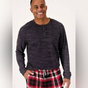 Muk Luks Men’s Long Sleeve Henley Sleep Shirt Lightweight Heather Black XXL